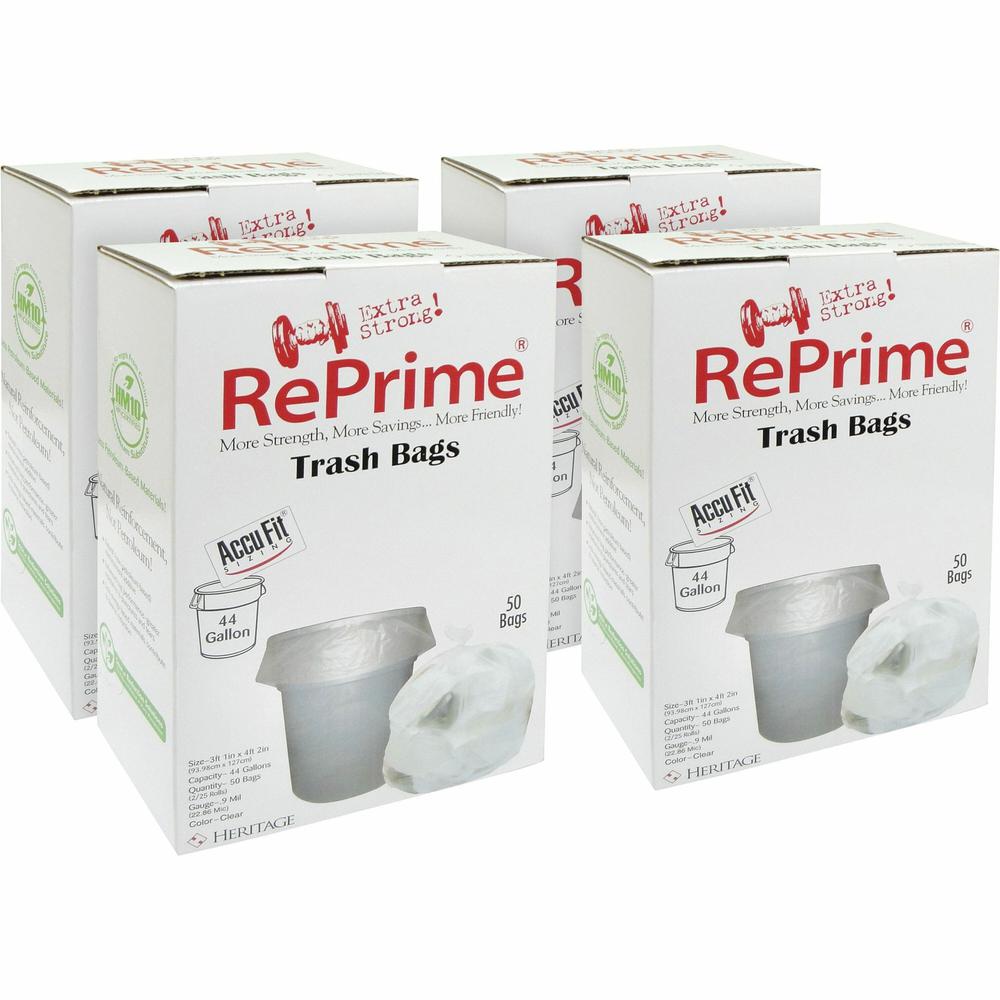 Heritage RePrime AccuFit 44-gal Can Liners - 44 gal Capacity - 37" Width x 50" Length - 0.90 mil (23 Micron) Thickness - Low Density - Clear - Linear Low-Density Polyethylene (LLDPE) - 4/Carton - 50 P. Picture 1