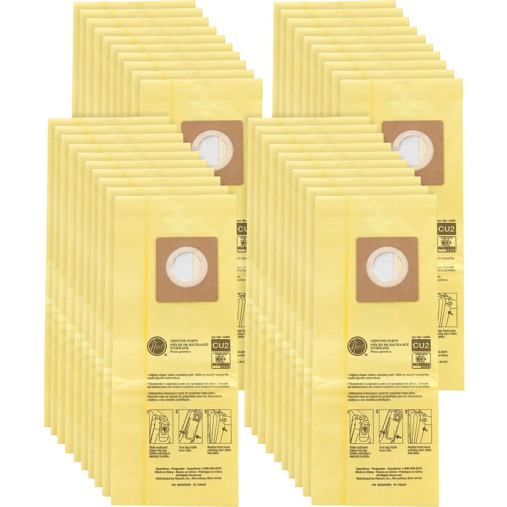 Hoover HushTone Vacuum Bags - 40 / Carton - Disposable, Micro Allergen - Yellow. Picture 1