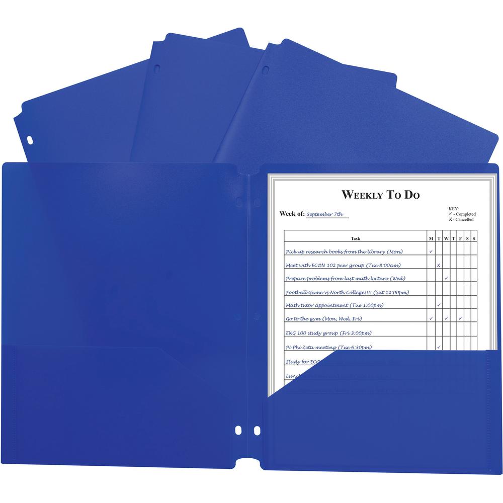 C-Line 2-pocket Heavyweight Poly Portfolio Pocket - 11.4" Length - 100 mil Thickness - For Letter 8 1/2" x 11" Sheet - 3 x Holes - Ring Binder - Rectangular - Blue - Polypropylene - 25 / Box. Picture 1