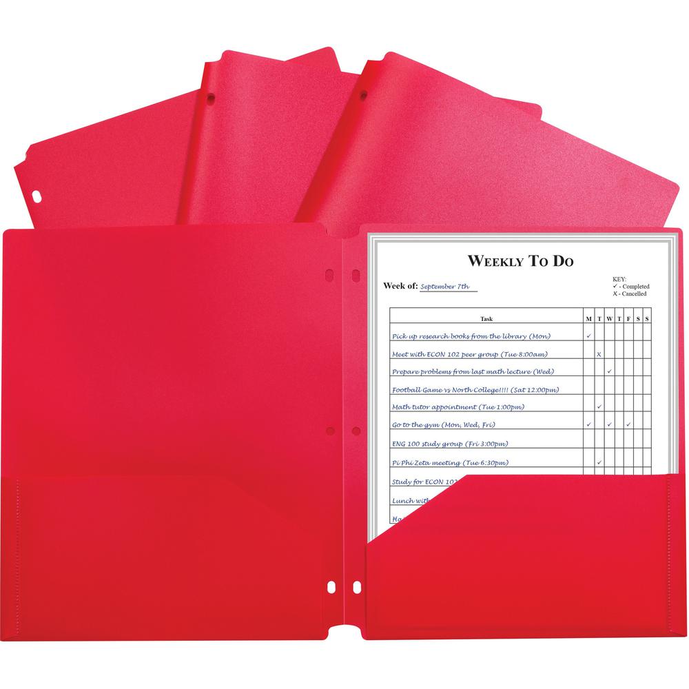 C-Line 2-pocket Heavyweight Poly Portfolio Pocket - 11.4" Length - 100 mil Thickness - For Letter 8 1/2" x 11" Sheet - 3 x Holes - Ring Binder - Rectangular - Red - Polypropylene - 25 / Box. Picture 1