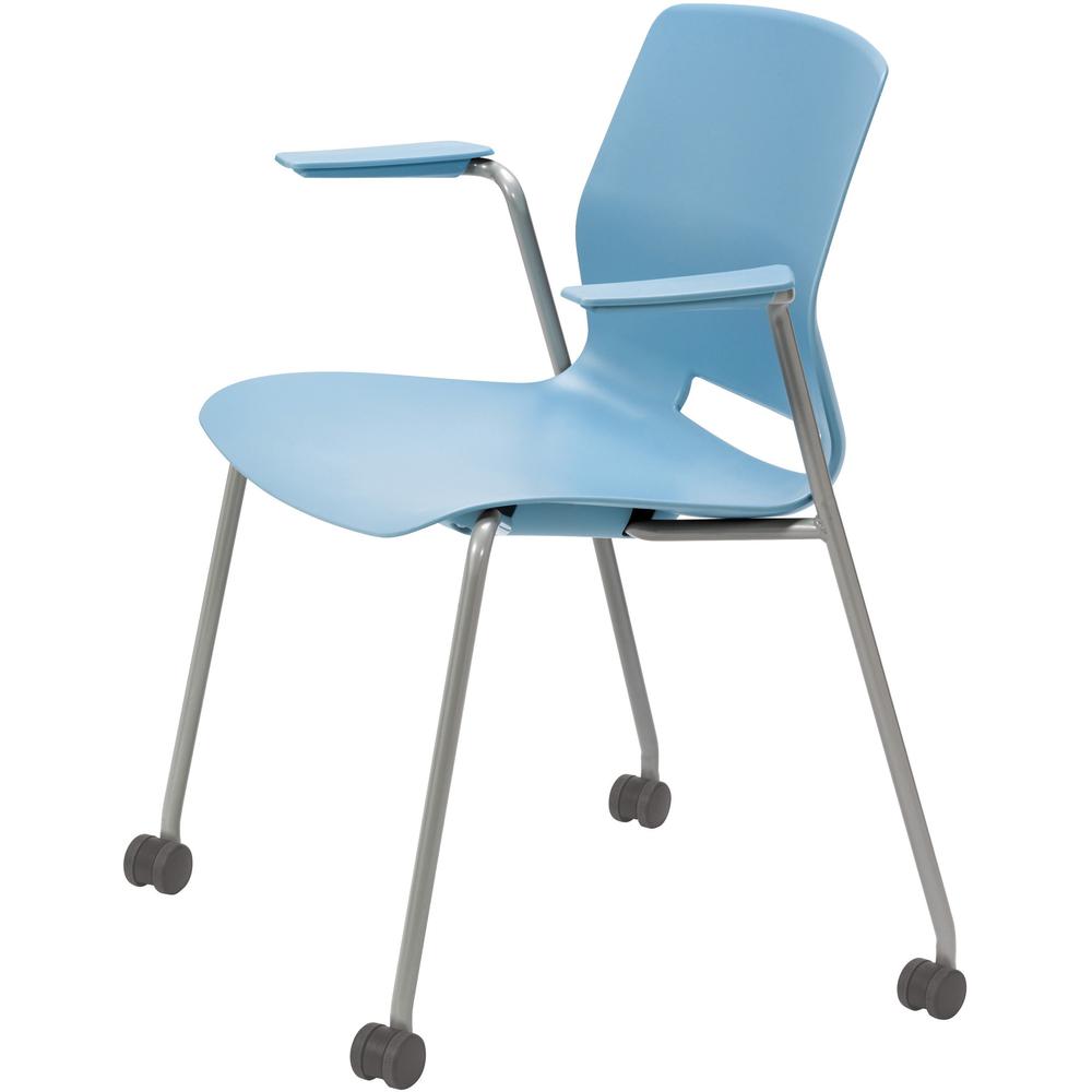 KFI Swey Mobile Multipurpose Stool with Arms - Sky Blue Polypropylene Seat - Sky Blue Polypropylene Back - Silver Stainless Steel Frame - Four-legged Base - 1 Each. Picture 1