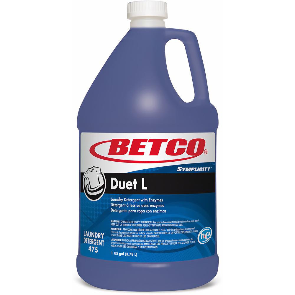 Betco Symplicity&trade; Duet L Detergent With Bleach Alternative, Fresh Scent, 128 Oz, Blue - Ready-To-Use - 142.92 oz (8.93 lb) - Fresh Scent - 4 / Carton - Washable, Temperature Resistant, Color Saf. Picture 1