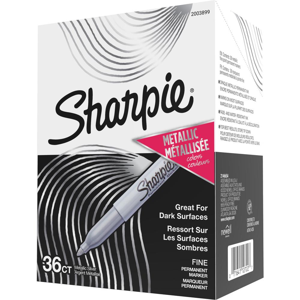 Sharpie Metallic Permanent Markers - Fine Marker Point - Metallic Silver Liquid Ink - Gray Barrel - 36 / Box. Picture 1