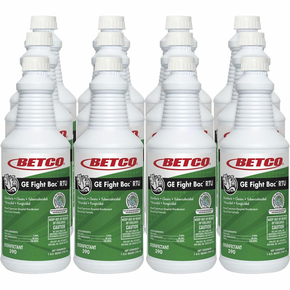 Betco Fight Bac RTU Disinfectant - Ready-To-Use - 32 fl oz (1 quart) - Fresh Scent - 12 / Carton - Rinse-free, Non-irritating - Clear. Picture 1