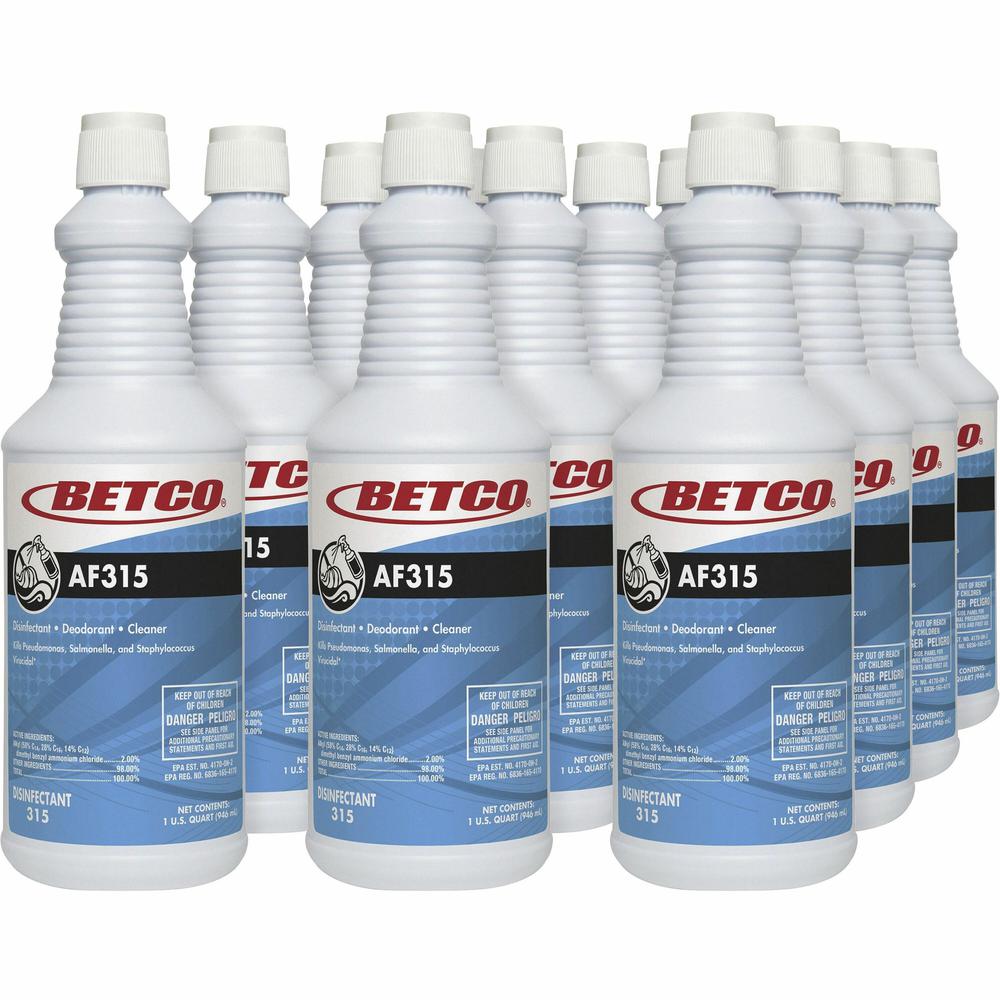 Betco AF315 Disinfectant Cleaner - Concentrate - 32 fl oz (1 quart) - Citrus Floral Scent - 12 / Carton - Blue. Picture 1