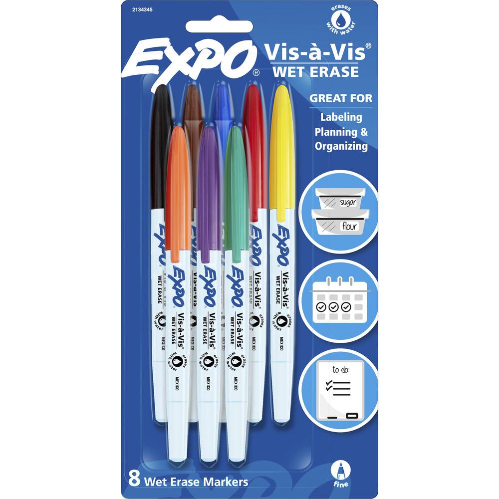 Expo Vis-&#224;-Vis Wet-Erase Markers - Fine Marker Point - Multi - 8 / Pack. Picture 1