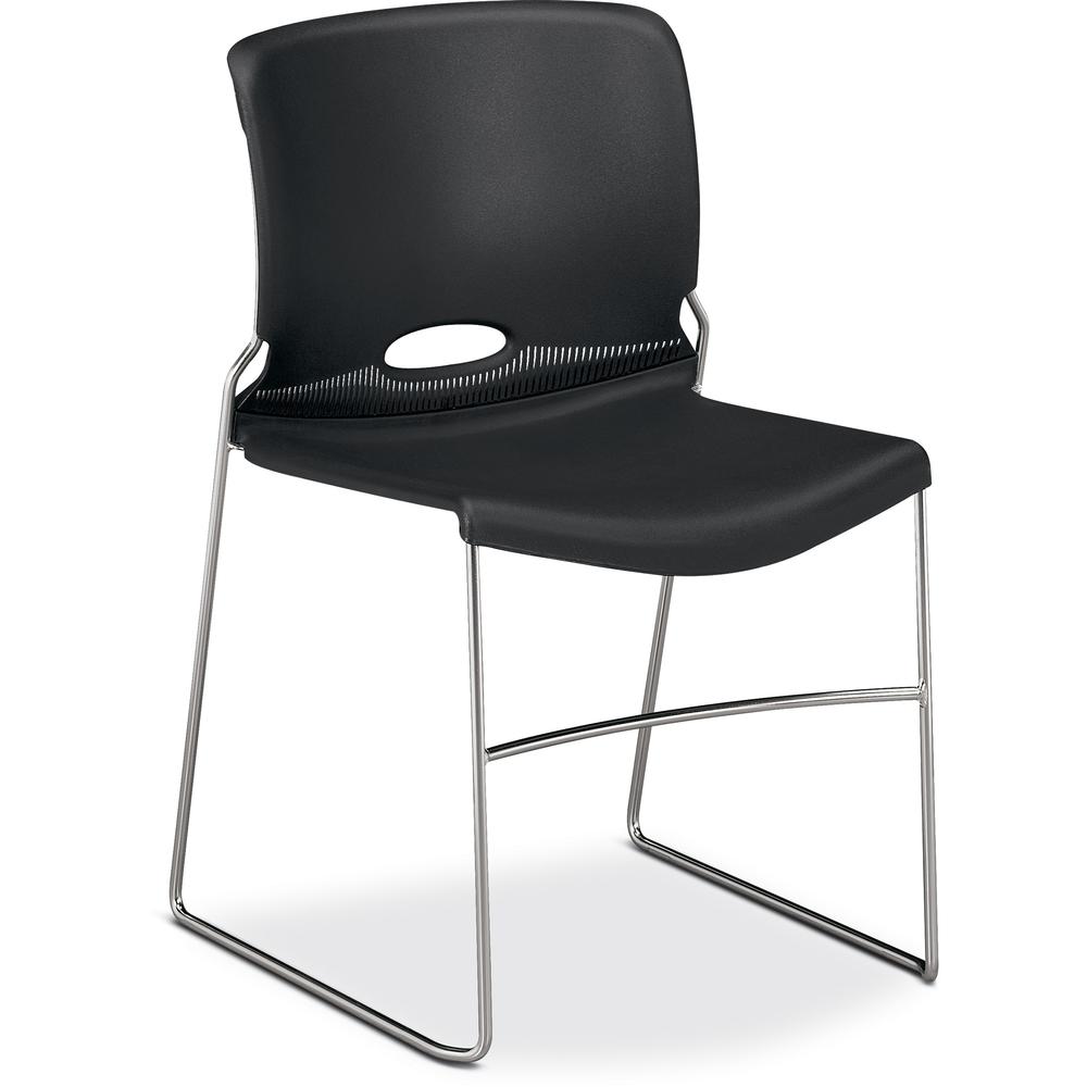 HON 4040 Series High Density Olson Stacker Chair - Onyx Plastic Seat - Onyx Plastic Back - Chrome Steel Frame - 4 / Carton. Picture 1