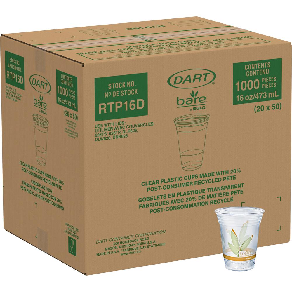 Solo Bare Eco-Forward 16 oz Cold Cups - 50 / Pack - 20 / Carton - Clear - Paper - Cold Drink, Iced Coffee, Smoothie, Beverage, Beer - Recycled. Picture 1
