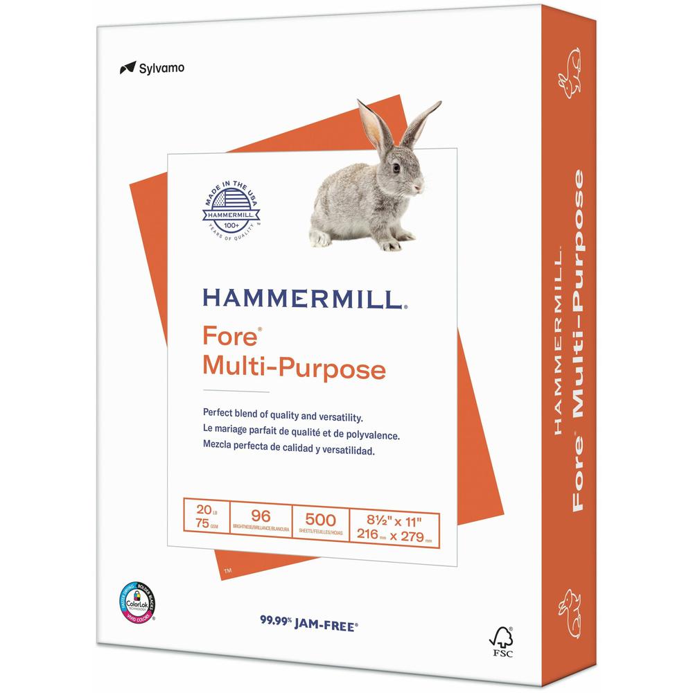 Hammermill Fore Multipurpose Copy Paper - White - 96 Brightness - Letter - 8 1/2" x 11" - 20 lb Basis Weight - 40 / Pallet - Acid-free - White. Picture 1