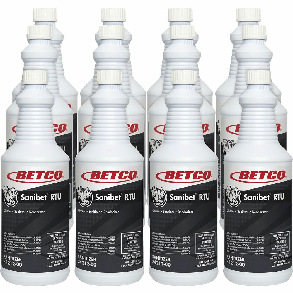 Betco Sanibet RTU Cleaner - Ready-To-Use Spray - 32 fl oz (1 quart) - 12 / Carton - Yellow. Picture 1