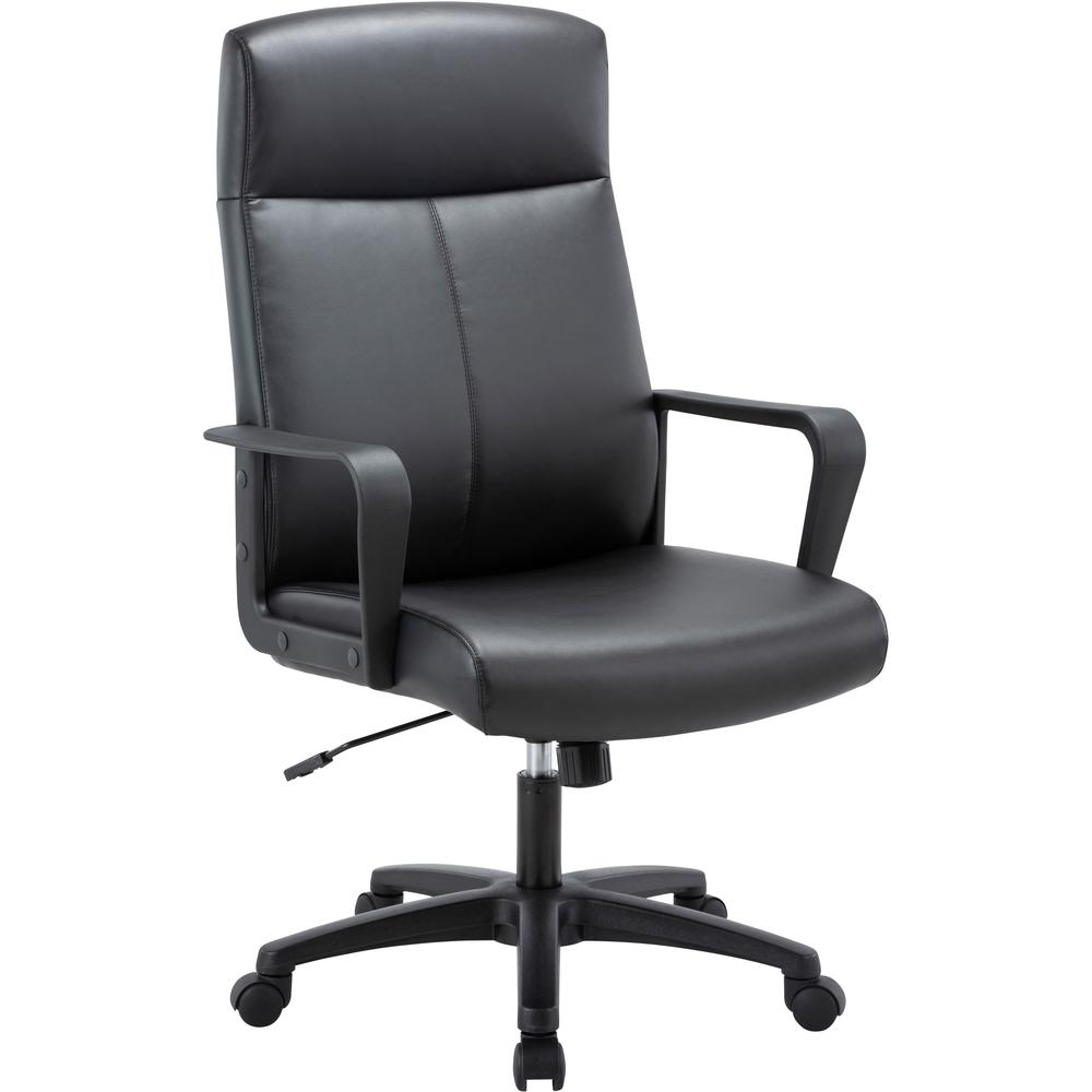 Lorell High-Back Bonded Leather Chair - Black Bonded Leather Seat - Black Bonded Leather Back - High Back - Armrest - 1 Each. Picture 1