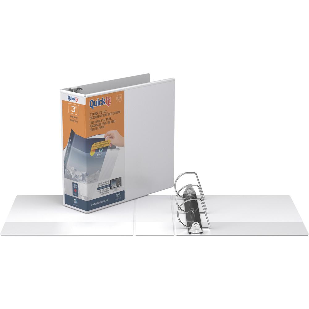 QuickFit D-Ring View Binders - 3" Binder Capacity - Letter - 8 1/2" x 11" Sheet Size - 625 Sheet Capacity - 3" Ring - D-Ring Fastener(s) - 2 Internal Pocket(s) - Vinyl - White - Recycled - Print-trans. Picture 1