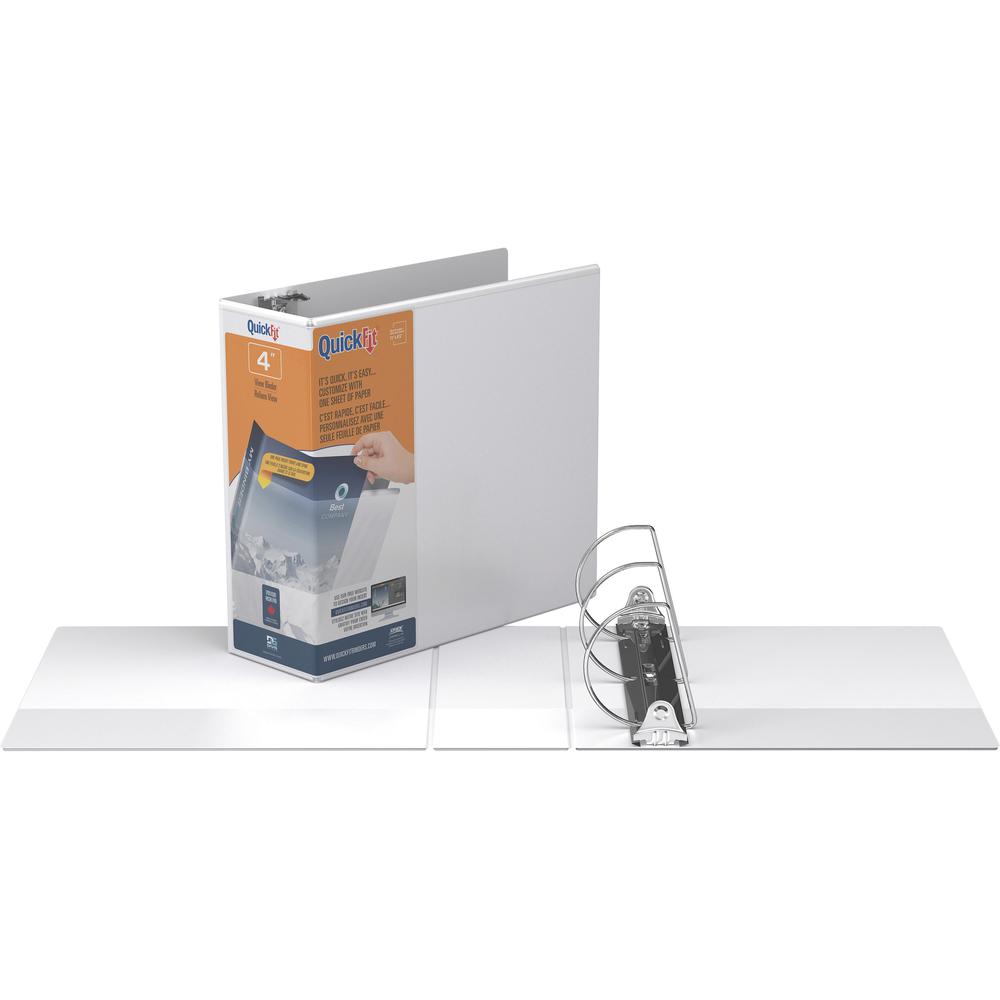 QuickFit D-Ring View Binders - 4" Binder Capacity - Letter - 8 1/2" x 11" Sheet Size - 4" Ring - D-Ring Fastener(s) - 2 Internal Pocket(s) - Vinyl, Steel - White - Recycled - Print-transfer Resistant,. Picture 1