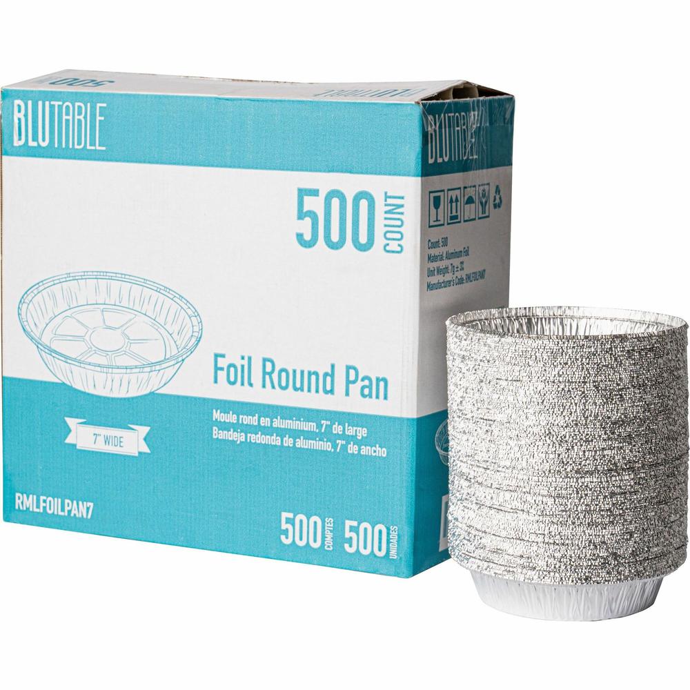 BluTable 7" Round Foil Pans - Food, Food Storage - 7" Diameter - Silver - Aluminum Body - Round - 500 / Carton. Picture 1