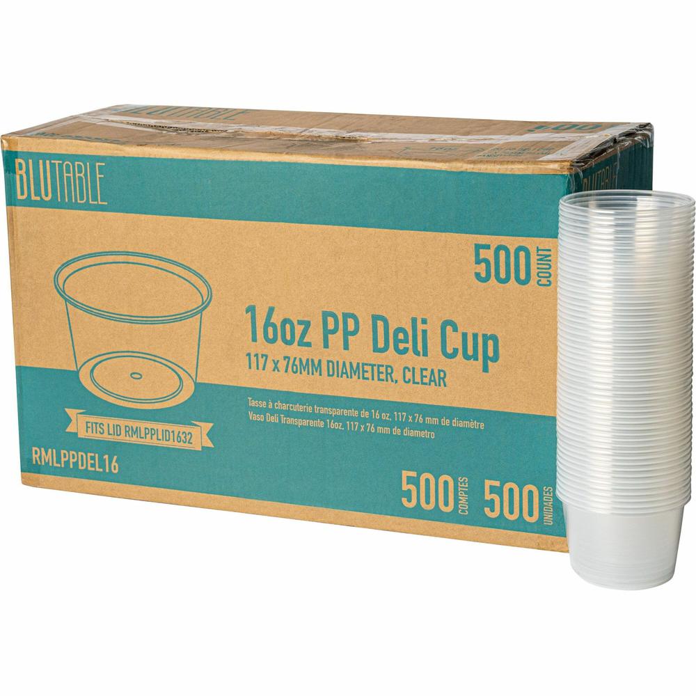BluTable 16 oz Round Deli Tub Containers - Food, Food Storage - Microwave Safe - Clear - Round - 500 / Carton. Picture 1
