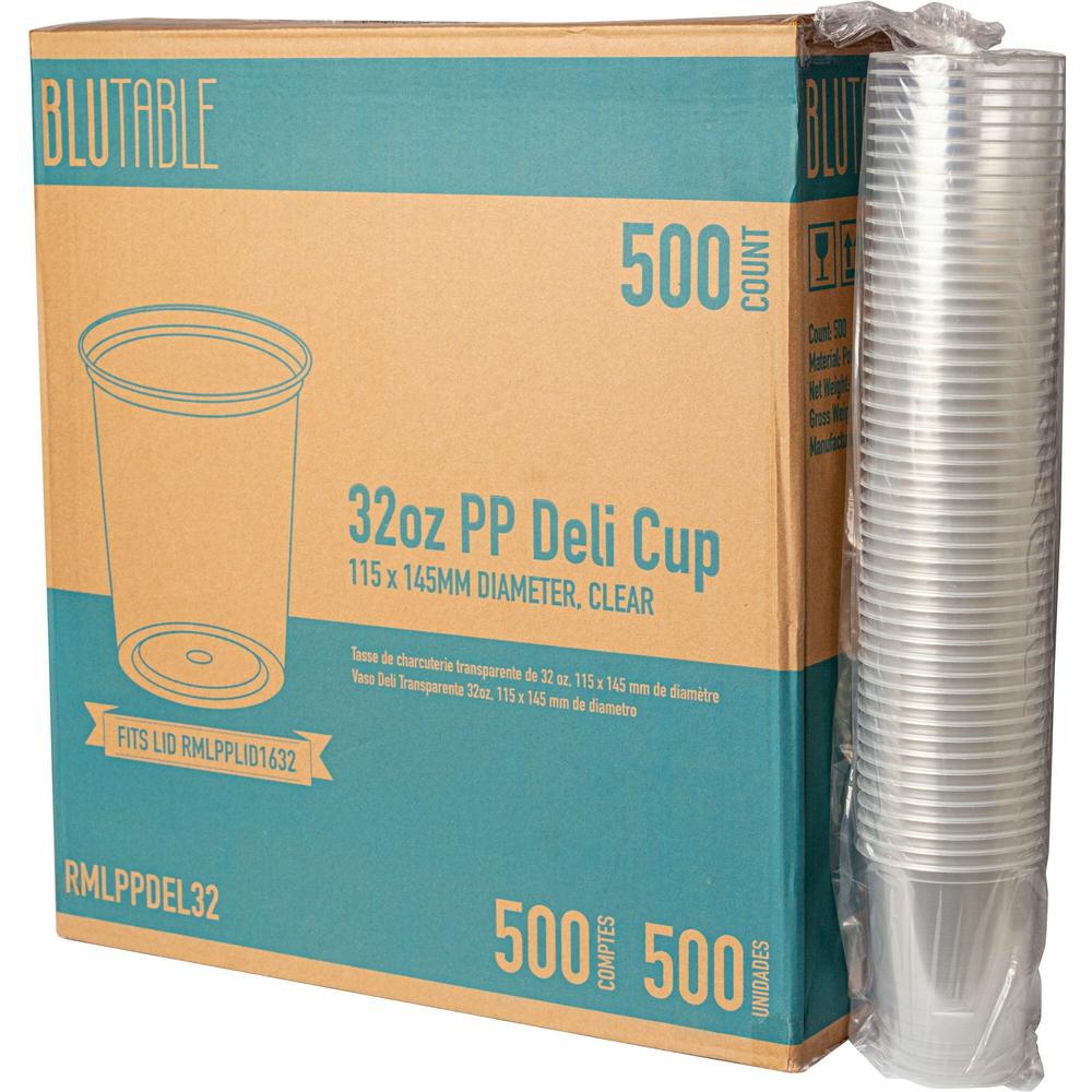 BluTable 32 oz Round Deli Tub Containers - Food, Food Storage - Microwave Safe - Clear - Round - 500 / Carton. Picture 1