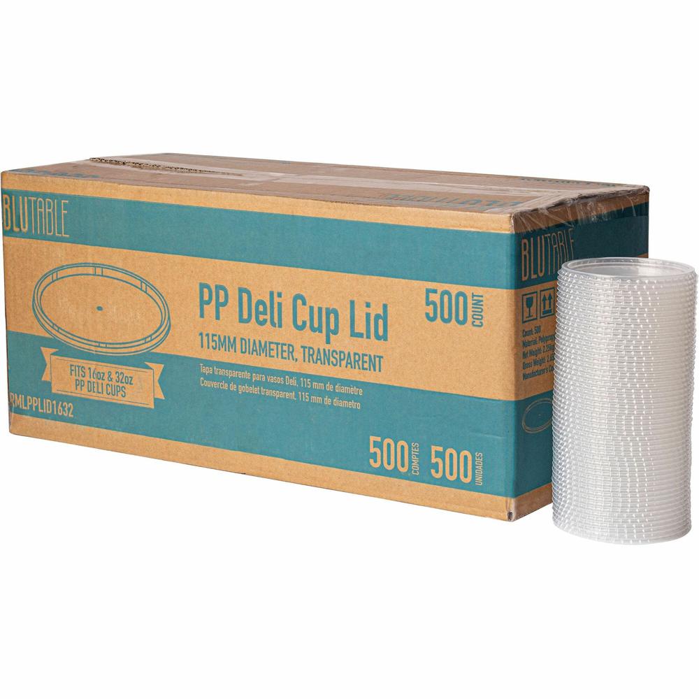 BluTable 16 oz/32 oz Round Deli Tub Container Lids - Polypropylene - 500 / Carton - Clear. Picture 1