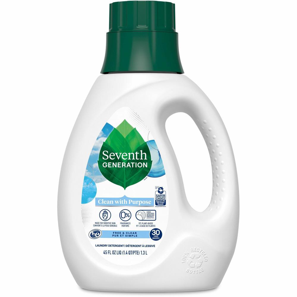 Seventh Generation Natural Laundry Detergent - 50 fl oz (1.6 quart) - 1 Each - White, Green, Blue. Picture 1