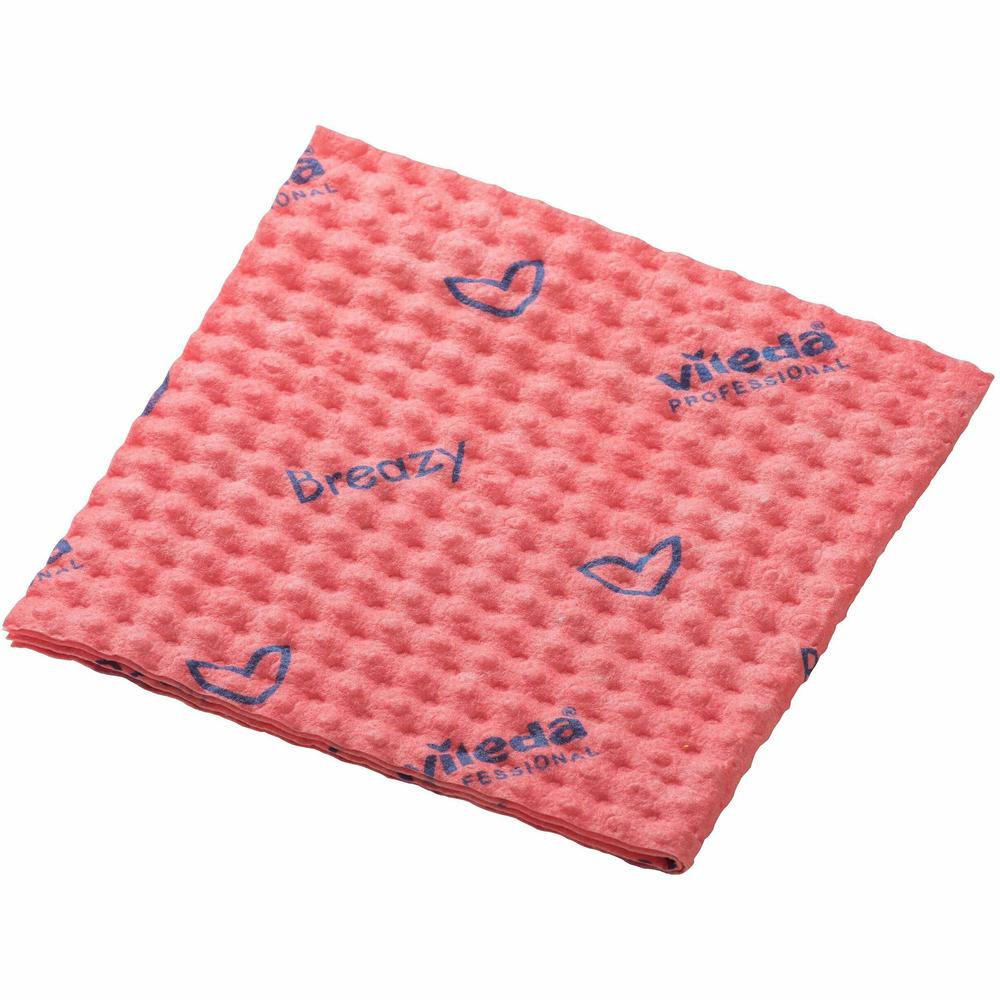 Vileda Professional Breazy Microfiber Cloths - 13.78" Length x 13.78" Width - 25 / Pack - Washable, Hygienic - Red. Picture 1