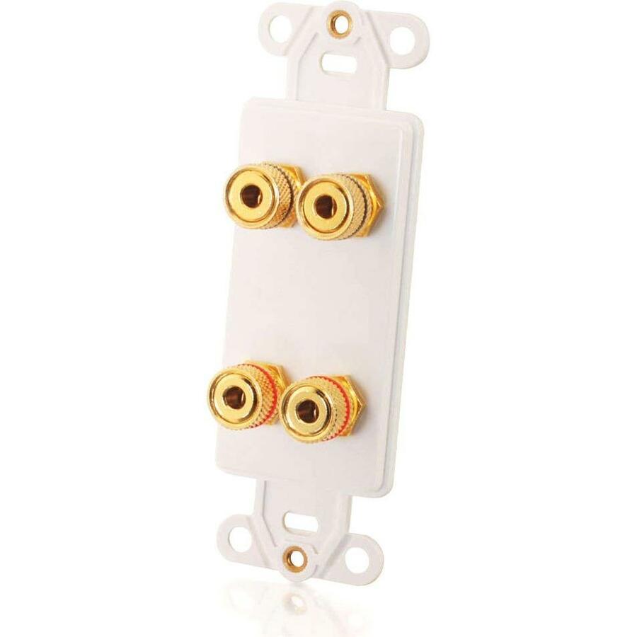 C2G Dual R/L Banana Jack Pass Through Decorative Style Wall Plate - White - Banana Receptacle - White. Picture 1