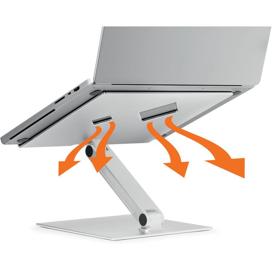 DURABLE RISE Laptop Stand - Up to 17" Screen Support - 12.6" Height x 9.1" Width x 11" Depth - Desktop, Tabletop - Aluminum - Silver. Picture 4