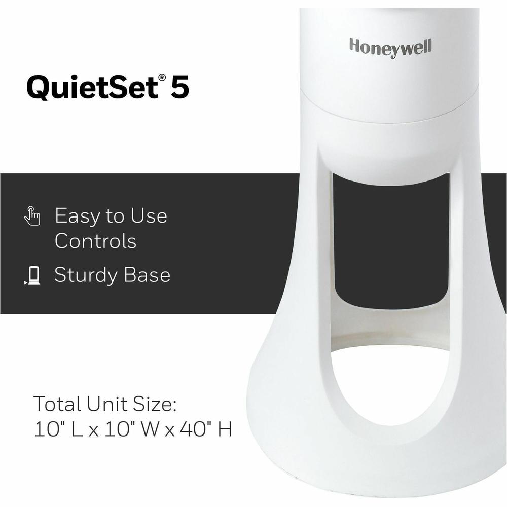 Honeywell QuietSet 5 Tower Fan - 5 Speed - Oscillating, Remote, Timer-off Function, Quiet, Sturdy, Electronic Control Panel, Touch Operation - 40" Height x 8.3" Width x 10.8" Depth - Plastic - White. Picture 3