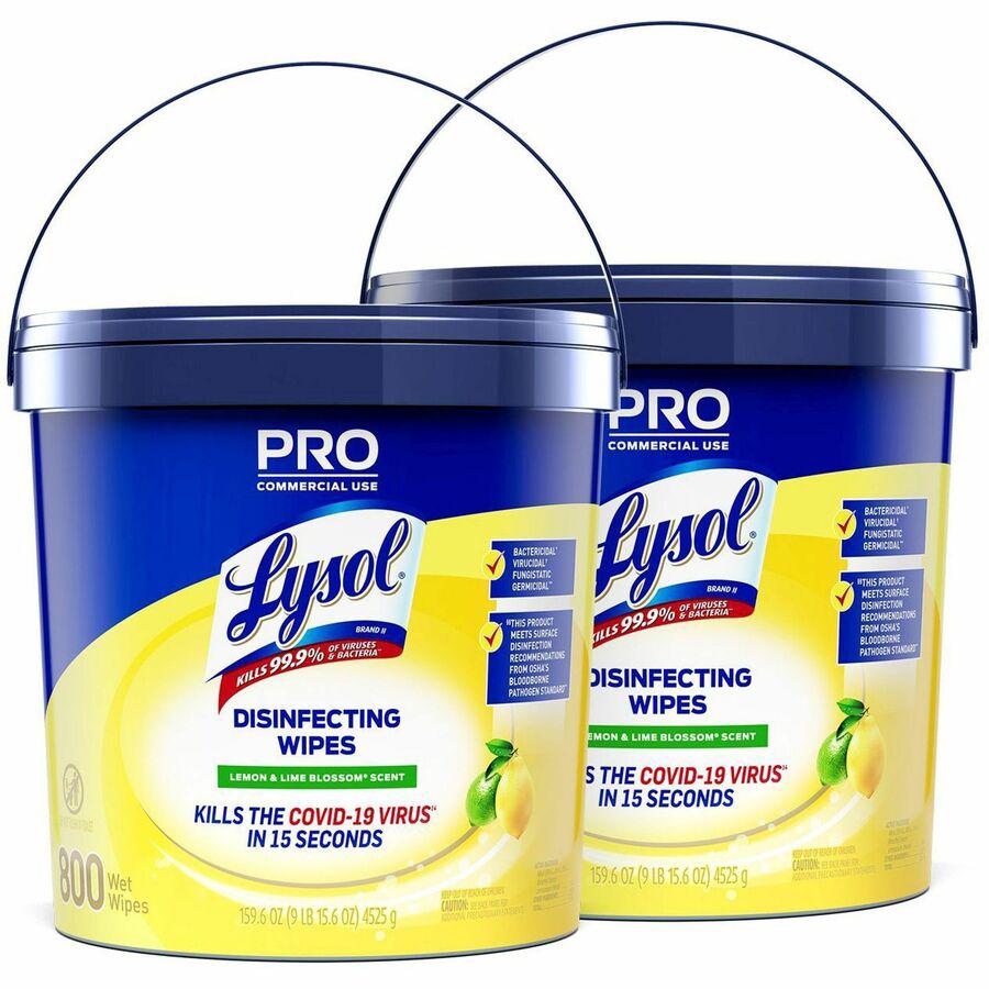 Lysol Disinfecting Wipe Bucket w/Wipes - Lemon & Lime Blossom Scent - 2 / Carton - Disinfectant, Pre-moistened - White. Picture 8
