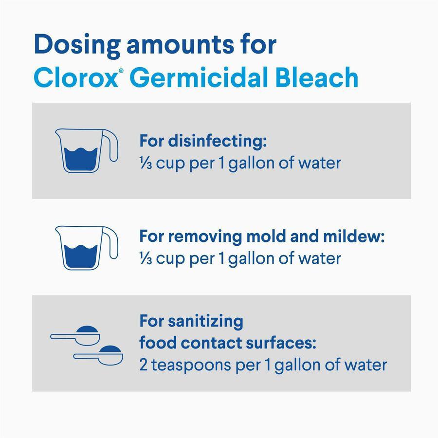 Clorox Germicidal Bleach - Concentrate - 121 fl oz (3.8 quart) - Regular Scent - 3 / Carton - Disinfectant - White. Picture 13