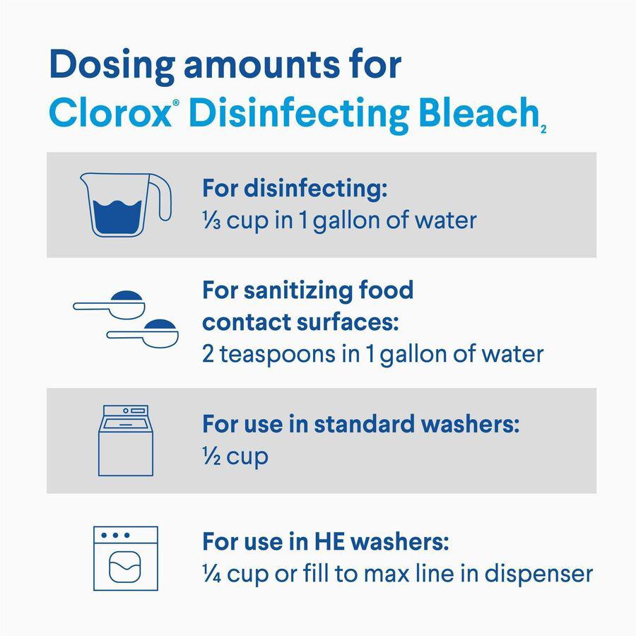 Clorox Disinfecting Bleach - Concentrate - 43 fl oz (1.3 quart) - Regular Scent - 6 / Carton - Deodorize, Disinfectant - White. Picture 16