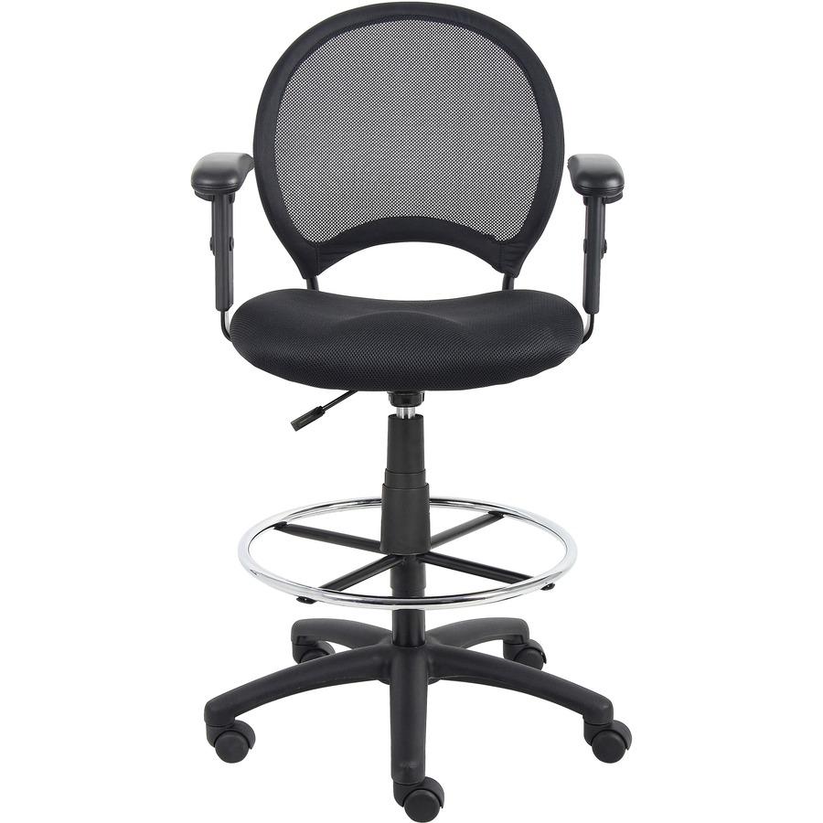 Boss B16216 Drafting Chair - Black Mesh Seat - Black Ballistic Nylon, Metal Back - Black, Chrome Nylon Frame - 5-star Base - 1 Each. Picture 4