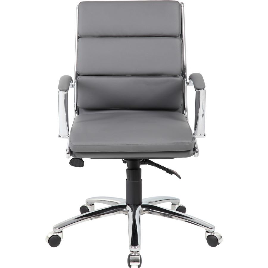 Boss Executive Chair - Gray Vinyl Seat - Gray Back - Chrome, Black Chrome Frame - Mid Back - 5-star Base - 1 Each. Picture 4