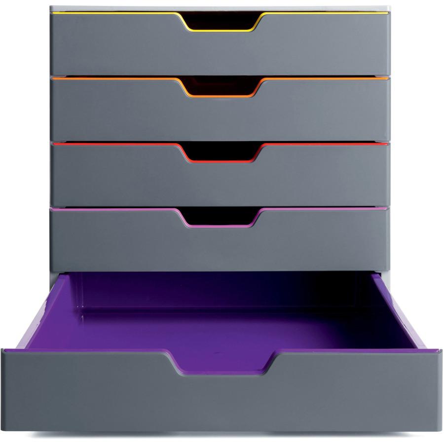 DURABLE&reg; VARICOLOR&reg; Desktop 5 Drawer Organizer - 11" W x 11-3/8" H x 14" D - 5 Drawers - Color Labeled Tabs - Charcoal. Picture 11
