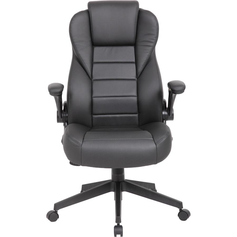 Boss Executive LeatherPlus Chair - Black Vinyl Seat - Black Vinyl Back - High Back - 5-star Base - Armrest - 1 / Carton. Picture 4