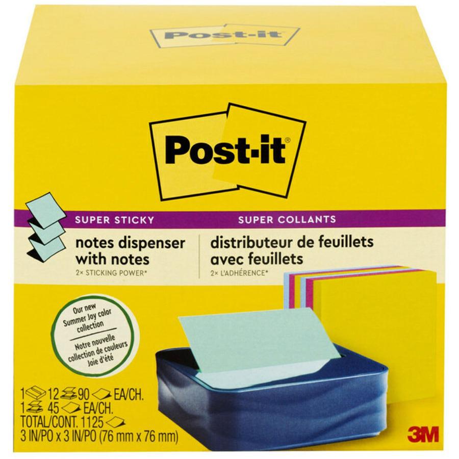 Post-it&reg; Notes Dispenser and Dispenser Notes - 3" x 3" Note - 90 Sheet Note Capacity - Washed Denim, Citron Yellow, Power Pink. Picture 4