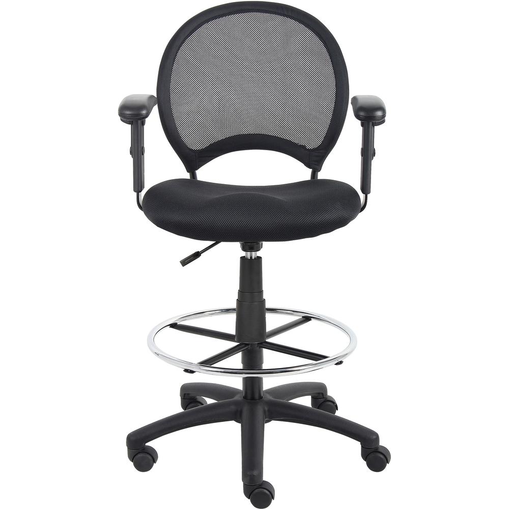 Boss B16216 Drafting Chair - Black Mesh Seat - Black Ballistic Nylon, Metal Back - Black, Chrome Nylon Frame - 5-star Base - 1 Each. Picture 3