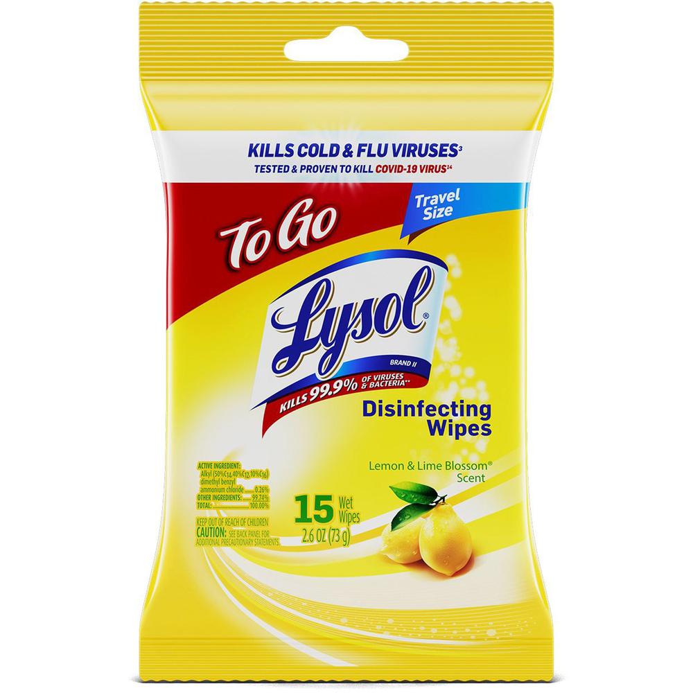 Lysol To Go Disinfecting Wipes in Flatpacks - Wipe - Lemon, Lime Blossom Scent - 15 / Pack - 48 / Carton - White. Picture 3