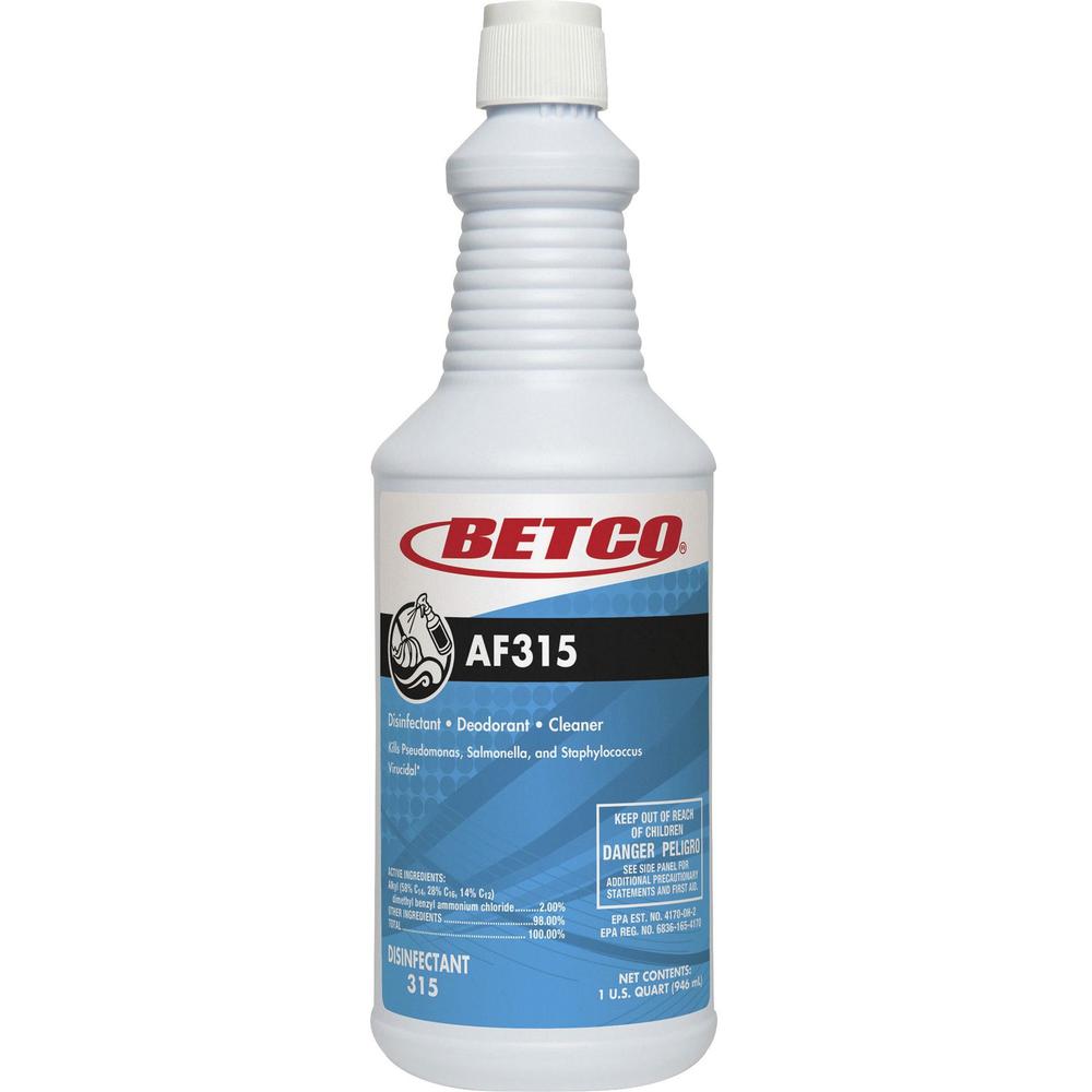 Betco AF315 Disinfectant Cleaner - Concentrate - 32 fl oz (1 quart) - Citrus Floral Scent - 12 / Carton - Blue. Picture 3