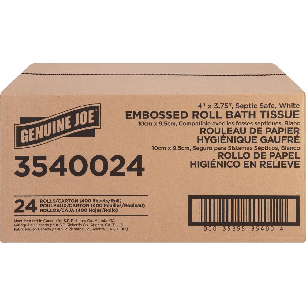 Genuine Joe 2-ply Bath Tissue Rolls - 2 Ply - 4" x 3.75" - 400 Sheets/Roll - White - 24 / Carton. Picture 2