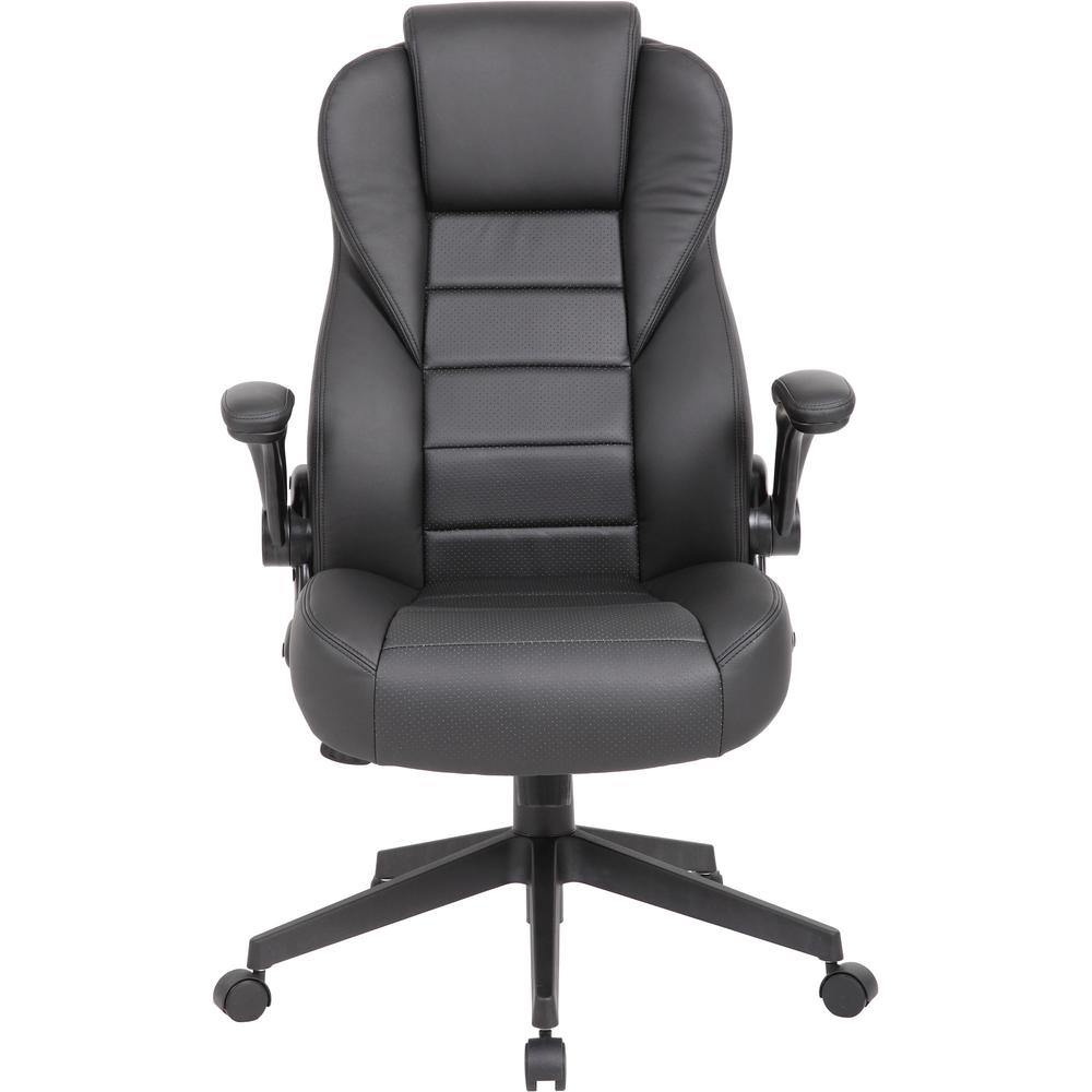 Boss Executive LeatherPlus Chair - Black Vinyl Seat - Black Vinyl Back - High Back - 5-star Base - Armrest - 1 / Carton. Picture 3