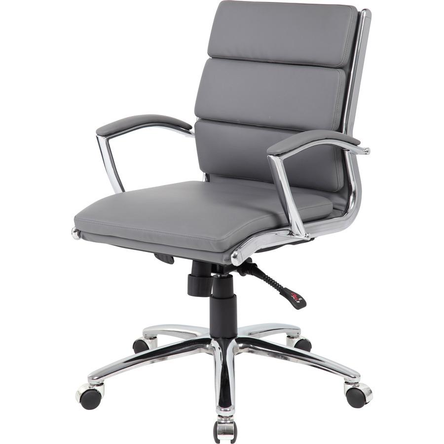 Boss Executive Chair - Gray Vinyl Seat - Gray Back - Chrome, Black Chrome Frame - Mid Back - 5-star Base - 1 Each. Picture 12