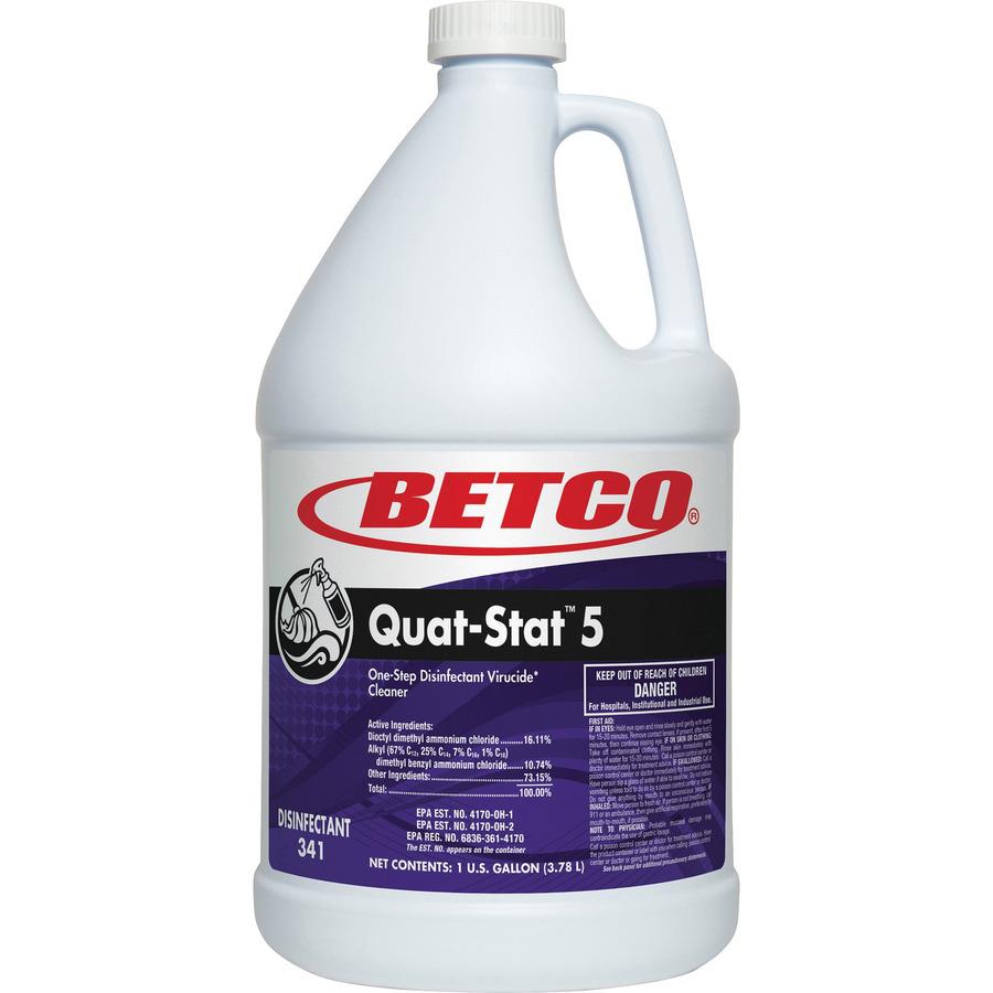 Betco Quat-Stat 5 Disinfectant Gallon - Concentrate - 128 fl oz (4 quart) - Lavender Scent - 4 / Carton - Deodorize - Purple. Picture 2