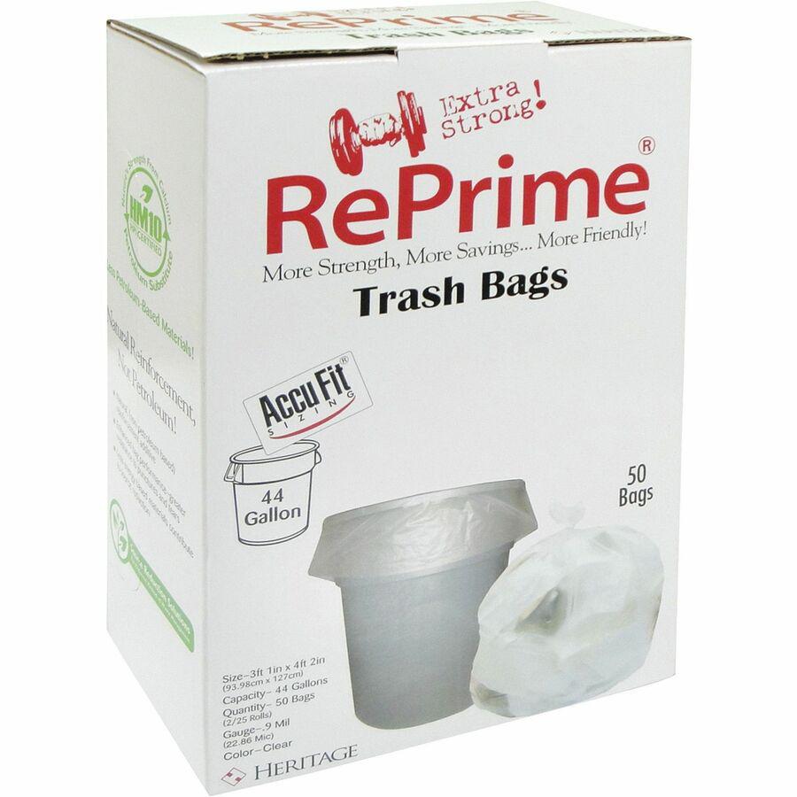 Heritage RePrime AccuFit 44-gal Can Liners - 44 gal Capacity - 37" Width x 50" Length - 0.90 mil (23 Micron) Thickness - Low Density - Clear - Linear Low-Density Polyethylene (LLDPE) - 4/Carton - 50 P. Picture 2