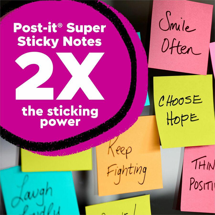 Post-it&reg; Super Sticky Dispenser Notes - Supernova Neons Color Collection - 3" x 3" - Square - 90 Sheets per Pad - Aqua Splash, Acid Lime, Guava - Paper - Super Sticky, Adhesive, Recyclable, Pop-up. Picture 10