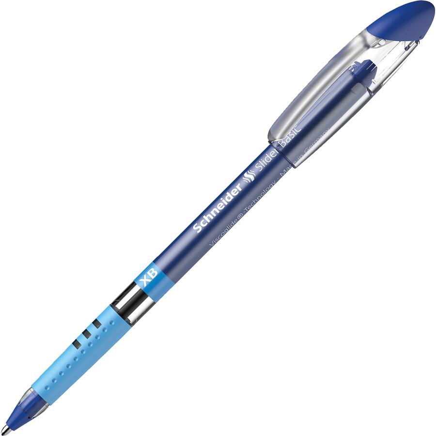 Schneider Slider Basic XB Ballpoint Pen - Extra Broad Pen Point - 1.4 mm Pen Point Size - Blue - Blue Rubberized, Transparent, Silver Barrel - Stainless Steel Tip - 10 / Pack. Picture 4