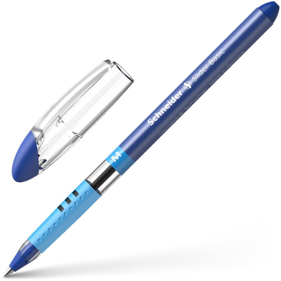 Schneider Slider Basic Medium Ballpoint Pen - Medium Pen Point - 1 mm Pen Point Size - Blue - Transparent Rubberized, Blue Barrel - Stainless Steel Tip - 10 / Pack. Picture 8
