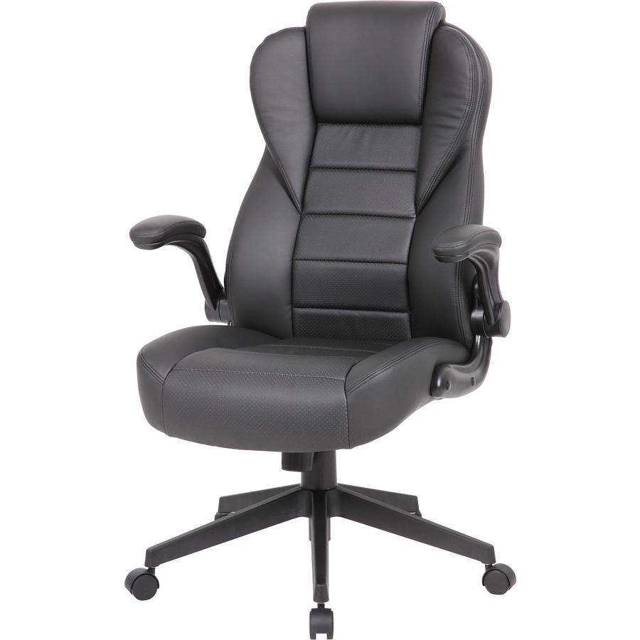 Boss Executive LeatherPlus Chair - Black Vinyl Seat - Black Vinyl Back - High Back - 5-star Base - Armrest - 1 / Carton. Picture 11