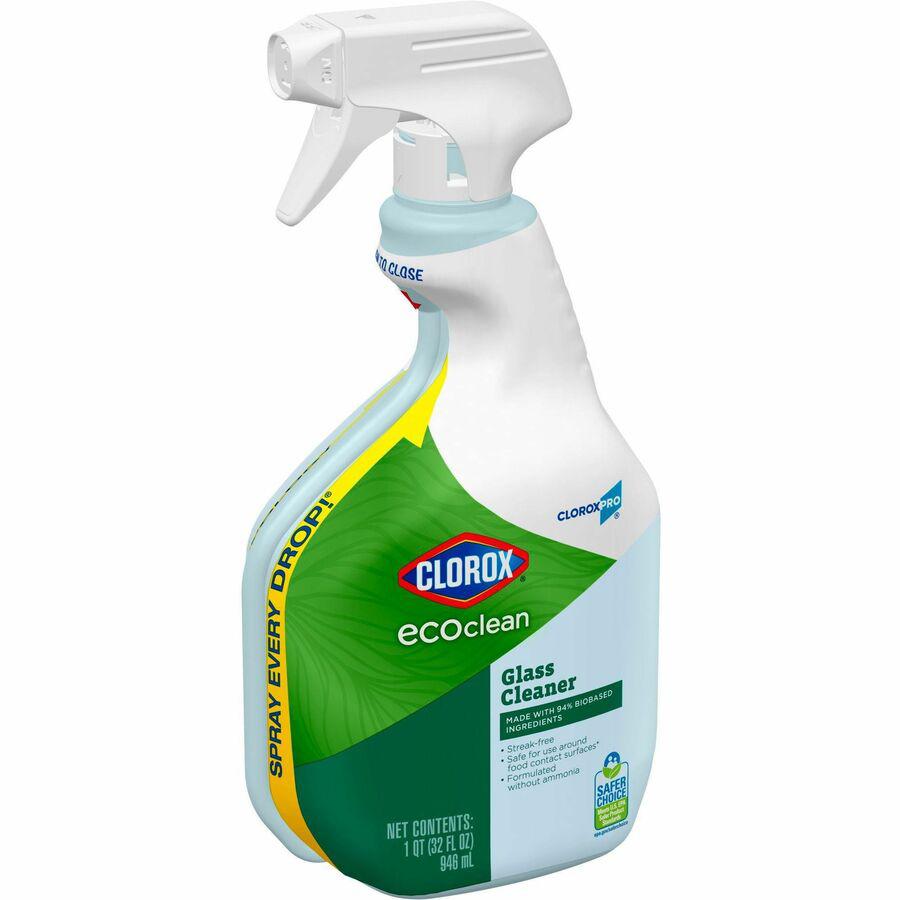 CloroxPro&trade; EcoClean Glass Cleaner Spray - 32 fl oz (1 quart) - 9 / Carton - Streak-free, Paraben-free, Ammonia-free, Dye-free, Phthalate-free, Solvent-free, Fume-free, Chemical-free - Green, Blu. Picture 12