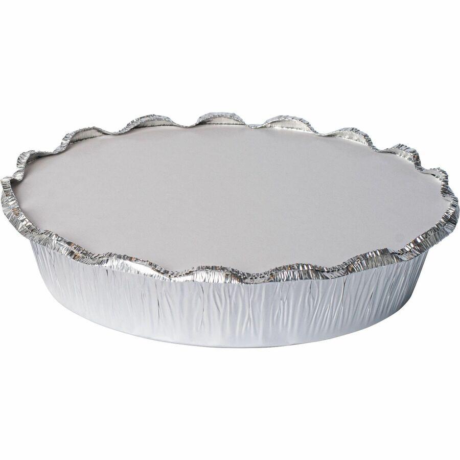 BluTable 9" Round Foil Pan Flat Board Lids - Round - 500 / Carton - White, Silver. Picture 5