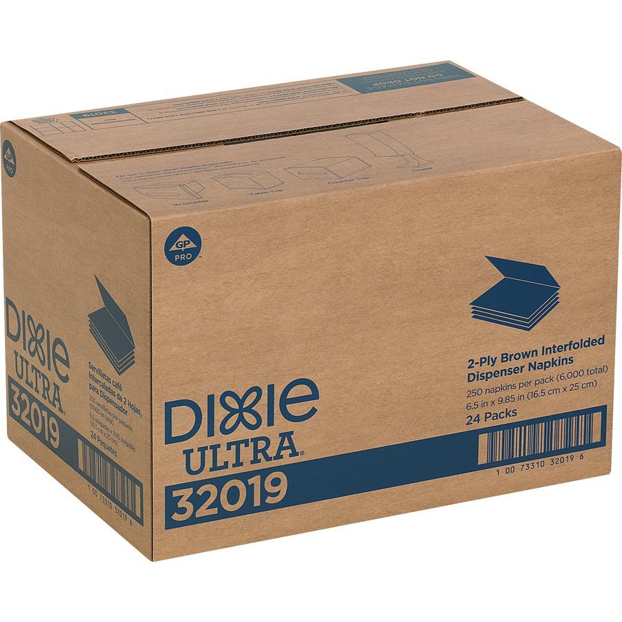 Dixie Ultra&reg; Interfold 2-ply Napkin - 2 Ply - Interfolded - 6.50" x 9.85" - Brown - Biodegradable, Embossed, Absorbent, Bio-based, Soft - For Food Service, School, Office, Restaurant - 250 Per Pac. Picture 2