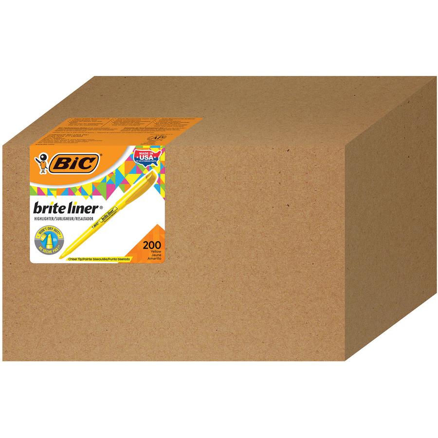 BIC Fluorescent Ink Slim Highlighter - Chisel Marker Point Style - Fluorescent Yellow - 200 / Carton. Picture 2